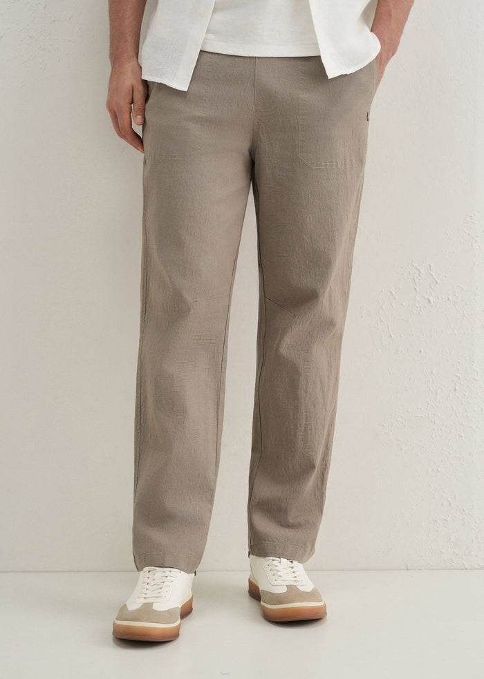 Taupe Drawstring Cotton Linen Pant