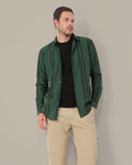 Teal Striped Viscose-Nylon Blend Button-Up Shirt