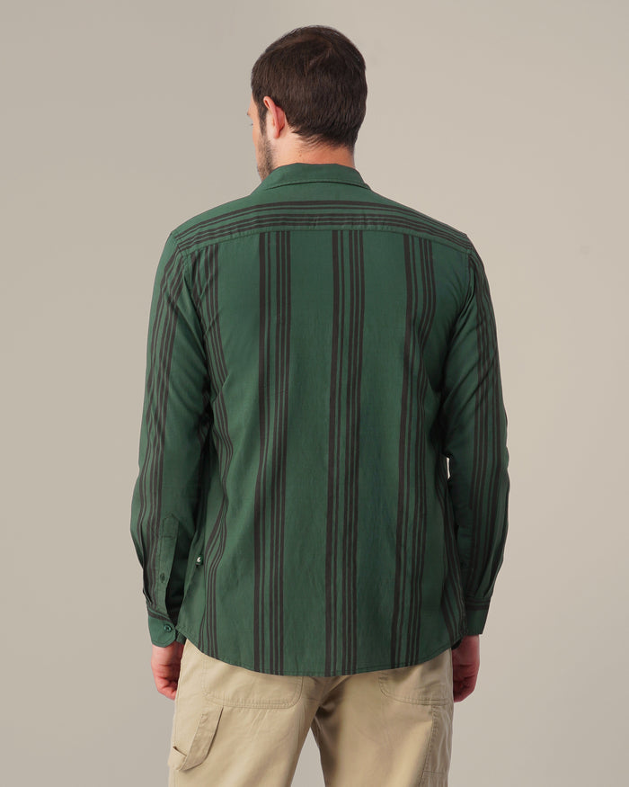 Teal Striped Viscose-Nylon Blend Button-Up Shirt