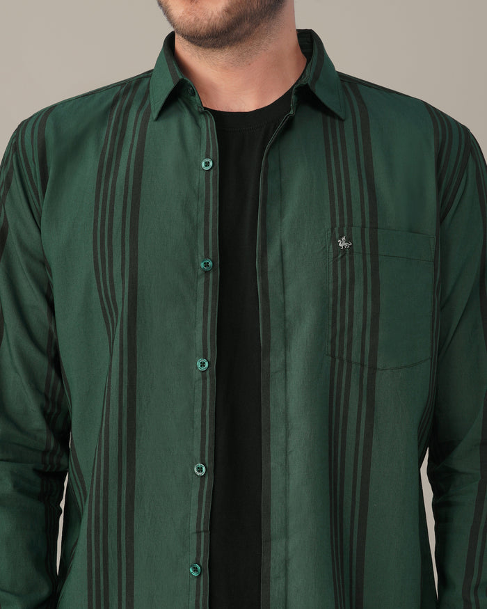 Teal Striped Viscose-Nylon Blend Button-Up Shirt