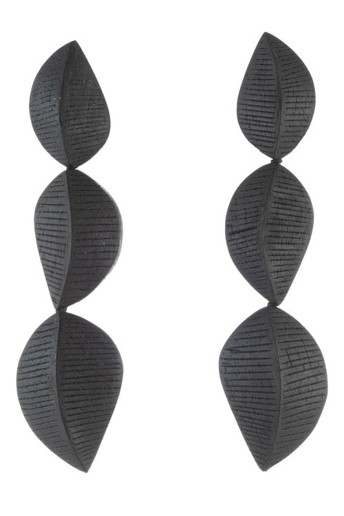 Textured Acacia Wood 3 Leaf Earrings