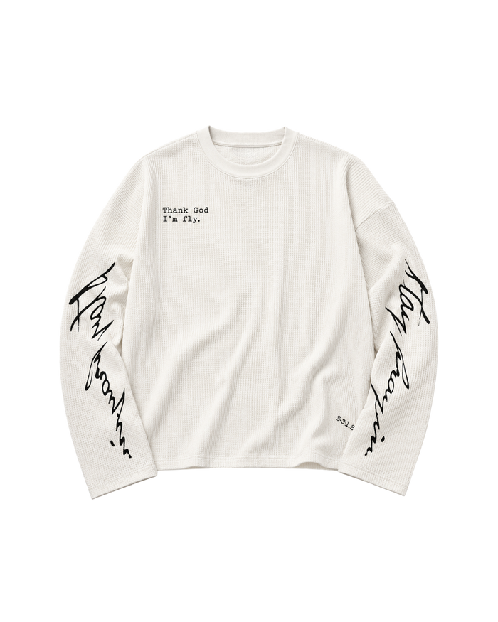 THANK GOD I'M FLY WAFFLE TEE - WHITE