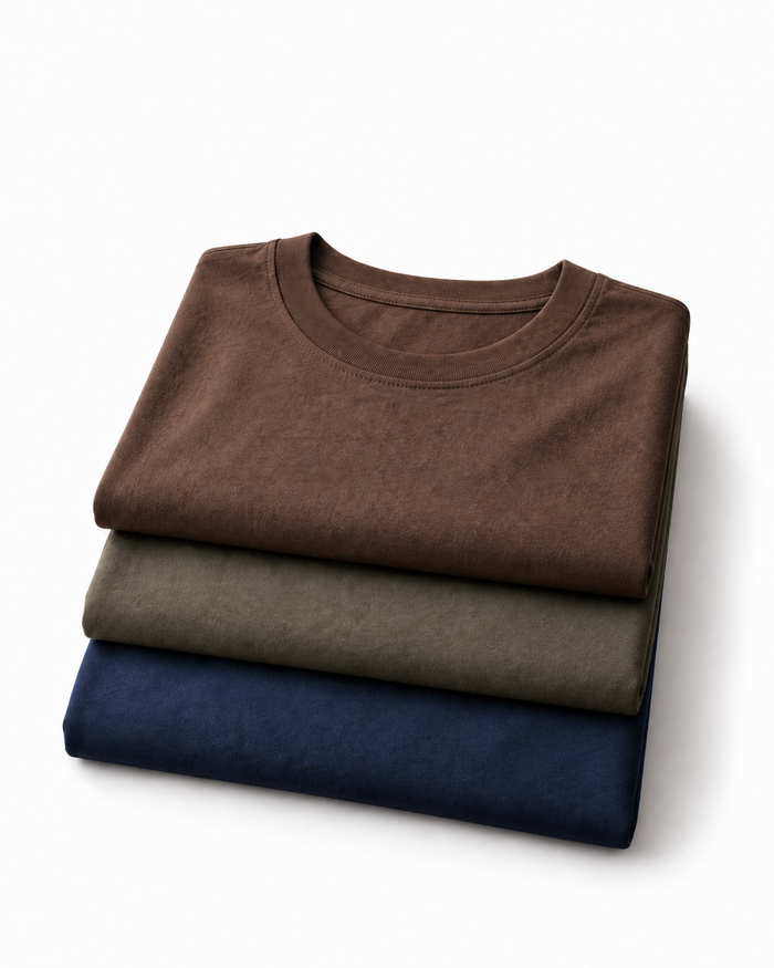 mens-3-pack-t-shirt-bundle-espresso-olive-navy in a stack