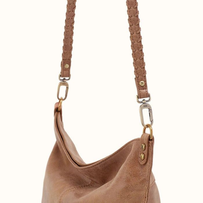 Thin Braided Strap In Buffed Leather - Whiskey