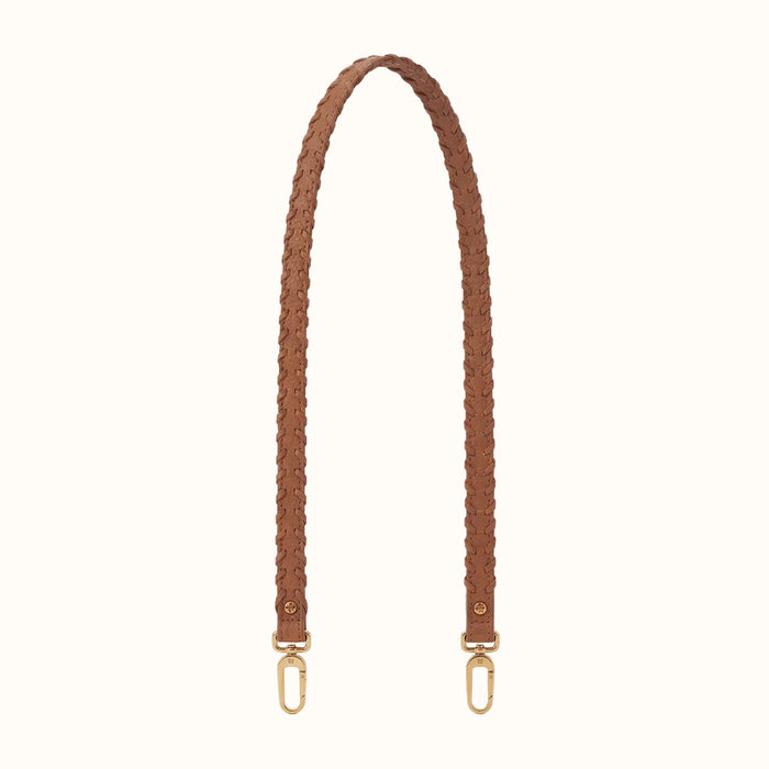 Thin Braided Strap in Buffed Leather - Whiskey