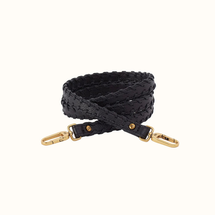 Thin Braided Strap In Pebbled Leather