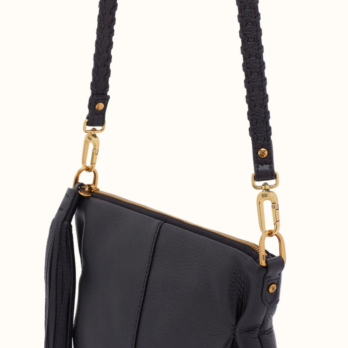 Thin Braided Strap In Pebbled Leather - Black