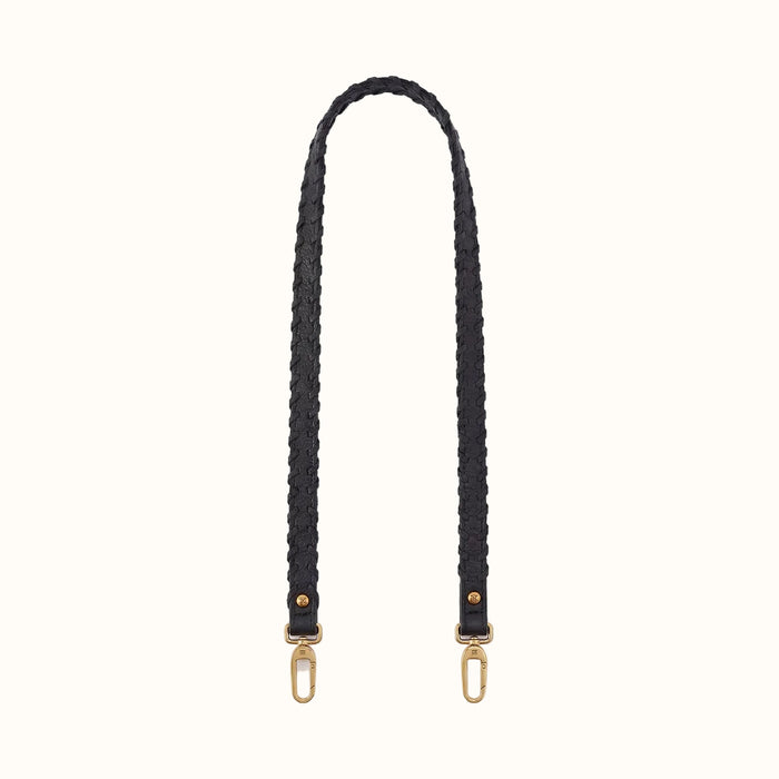 Thin Braided Strap In Pebbled Leather - Black