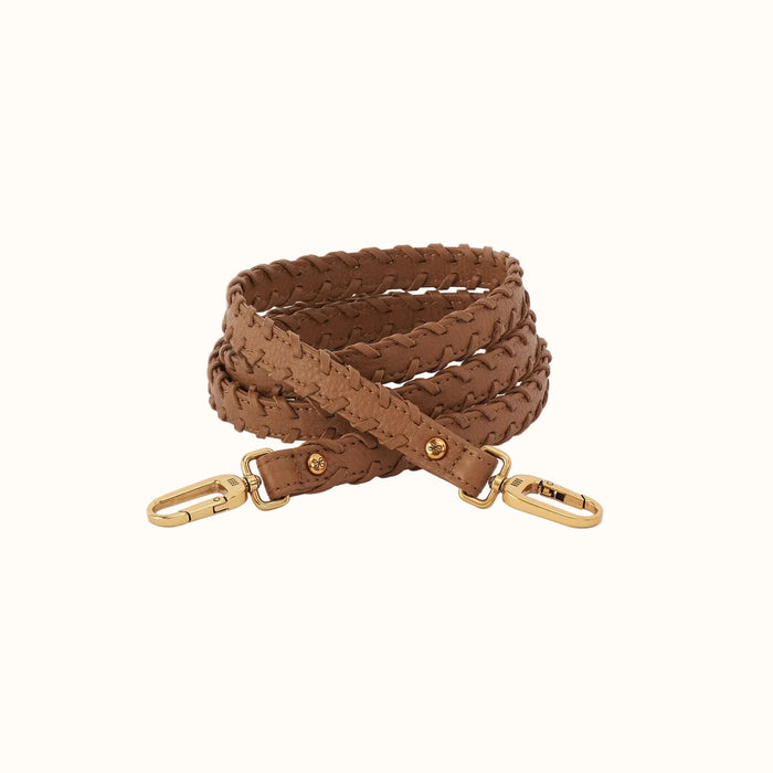 Thin Braided Strap In Pebbled Leather