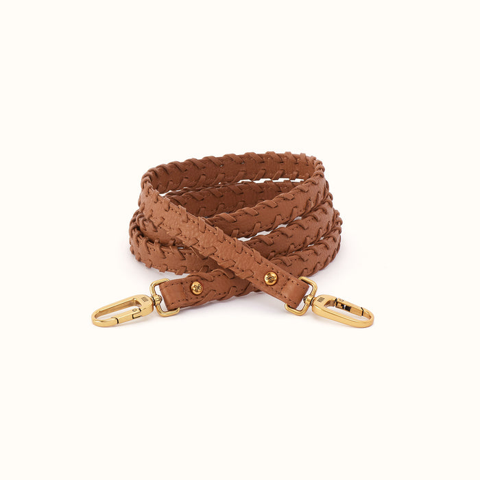 Thin Braided Strap In Pebbled Leather - Warm Honey- FOL
