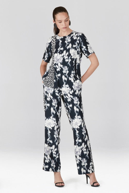 Tie-Dye Floral Fluid Crepe Pull On Pants