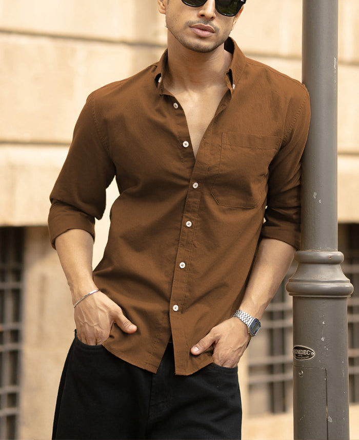 Toffee Brown Lightweight Oxford Shirt 100% Cotton