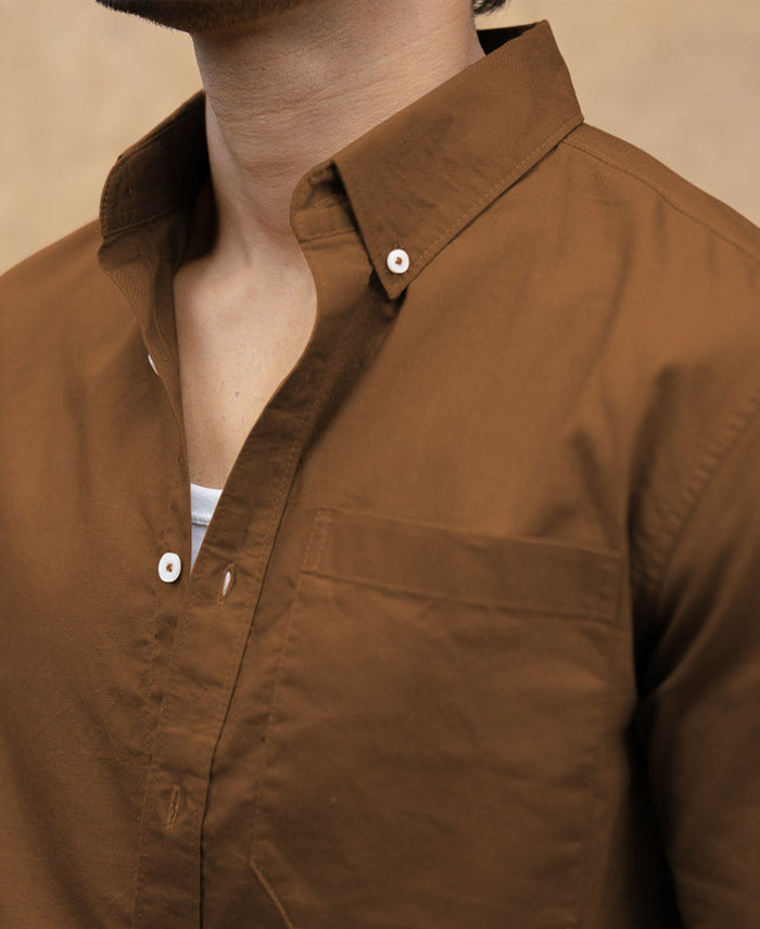 Toffee Brown Lightweight Oxford Shirt 100% Cotton