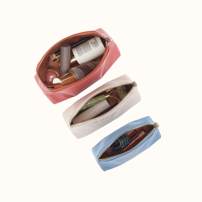 Tri-Pouch In Polished Leather - Pink Mirage