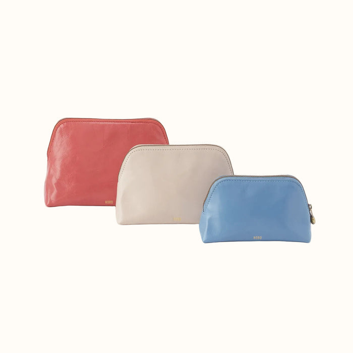 Tri-Pouch In Polished Leather - Pink Mirage