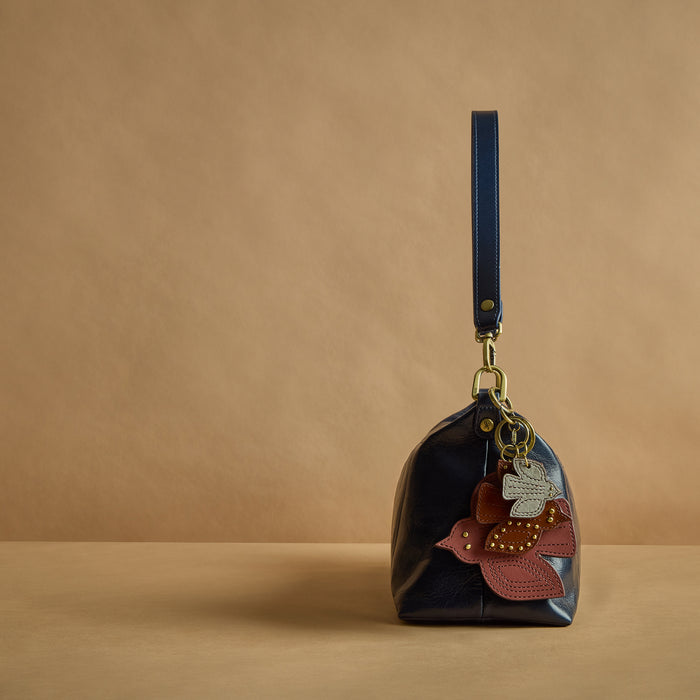 Triple Bird Key Fob In Polished Leather - Rosewood