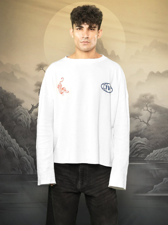 TWIN TIGERS WAFFLE WHITE T-SHIRT