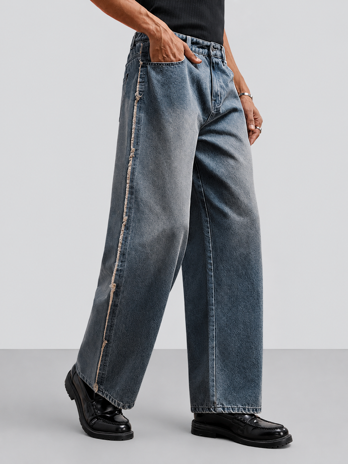 Unfinished Blue Wash Straight Fit Jeans
