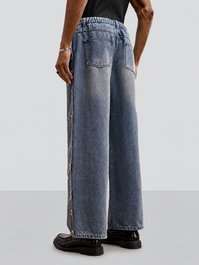 Unfinished Blue Wash Straight Fit Jeans