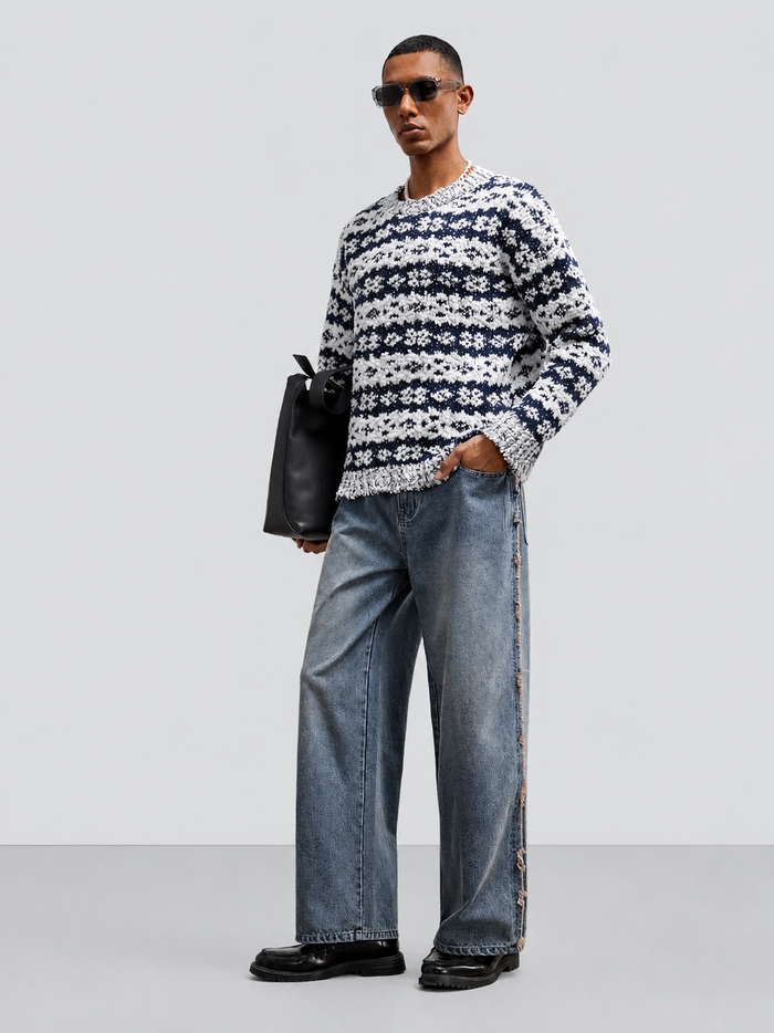 Unfinished Blue Wash Straight Fit Jeans