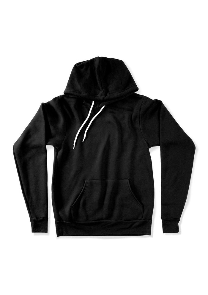 Unisex black pullover fleece hoodie - front view