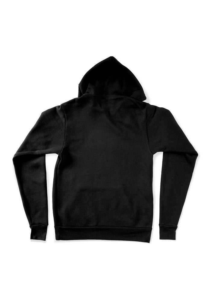 Unisex black pullover fleece hoodie - back view