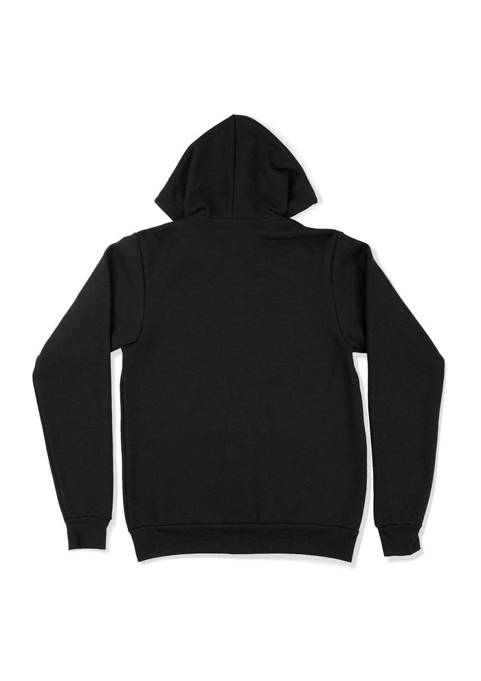 Unisex black zip fleece hoodie - back view