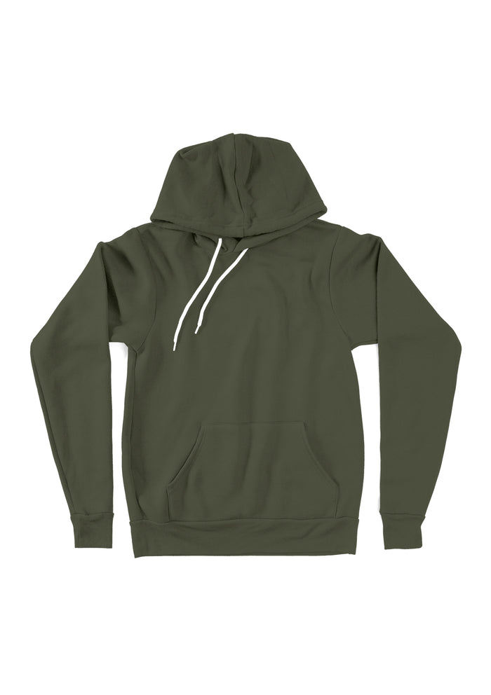 unisex military green hoodie fleece front flat view