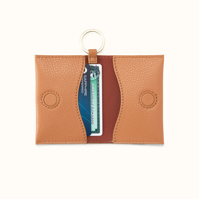 Vida Card Case In Micro Pebbled Leather - Biscuit