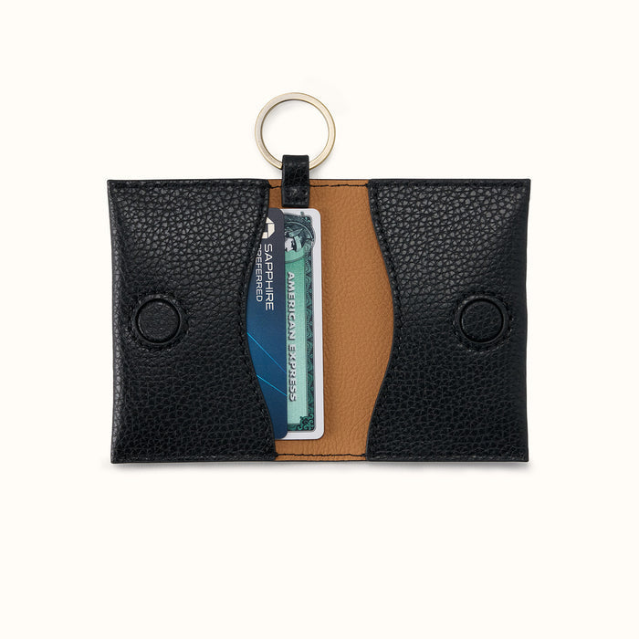 Vida Card Case In Micro Pebbled Leather - Black