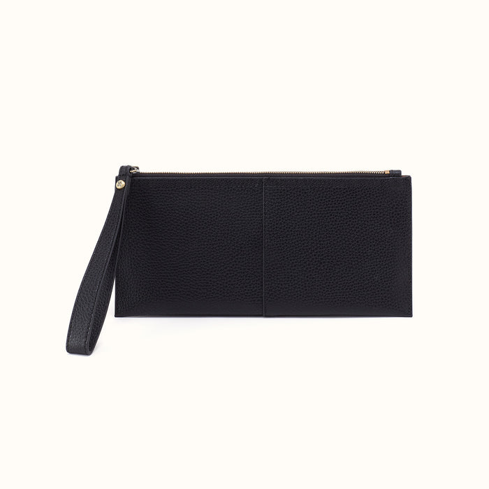 Vida Large Pouch in Micro Pebbled Leather - Black- FOL
