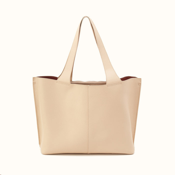Vida Large Tote In Micro Pebbled Leather - Almond- FOL