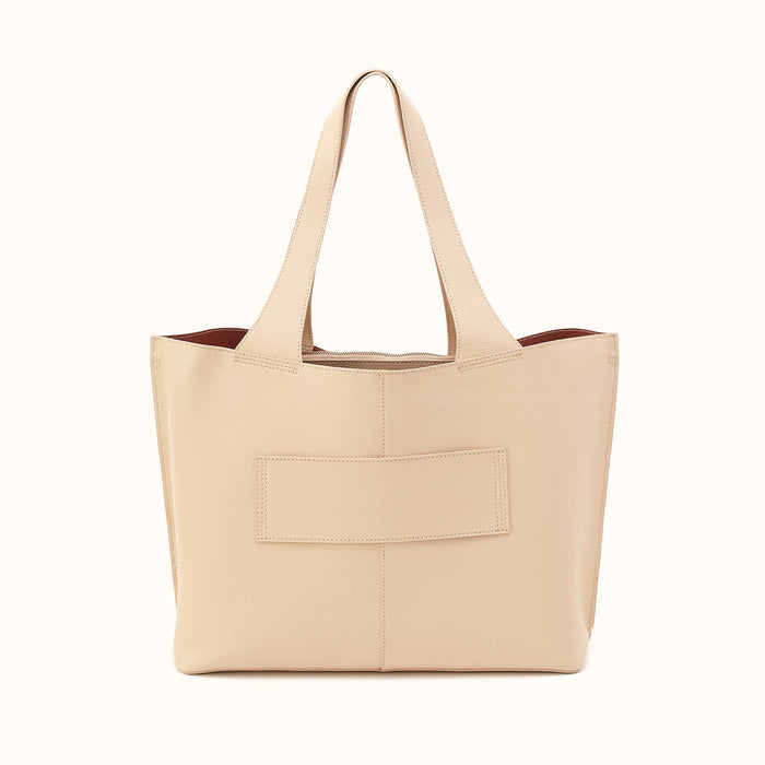 Vida Large Tote In Micro Pebbled Leather - Almond