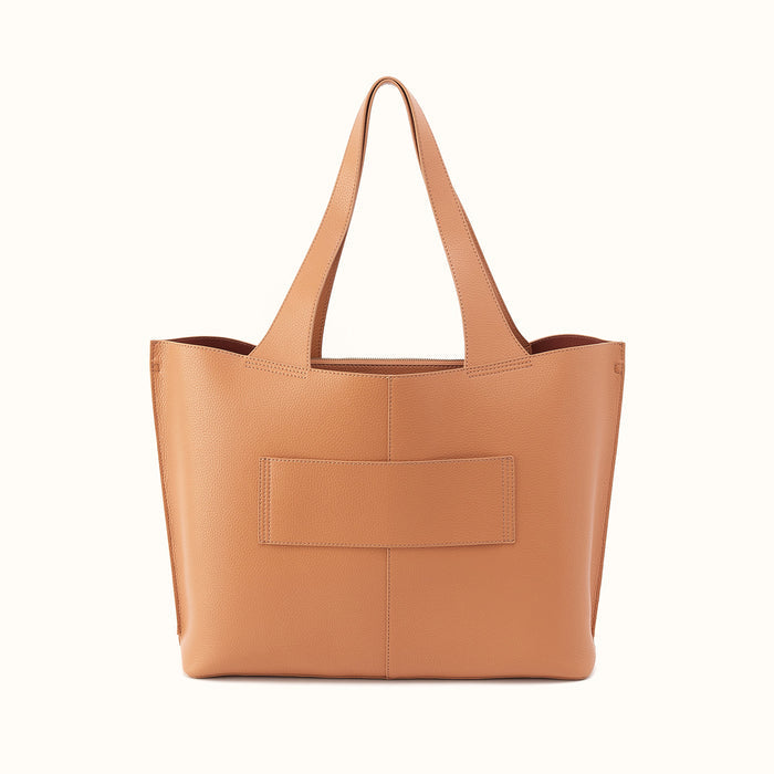 Vida Large Tote In Micro Pebbled Leather - Biscuit