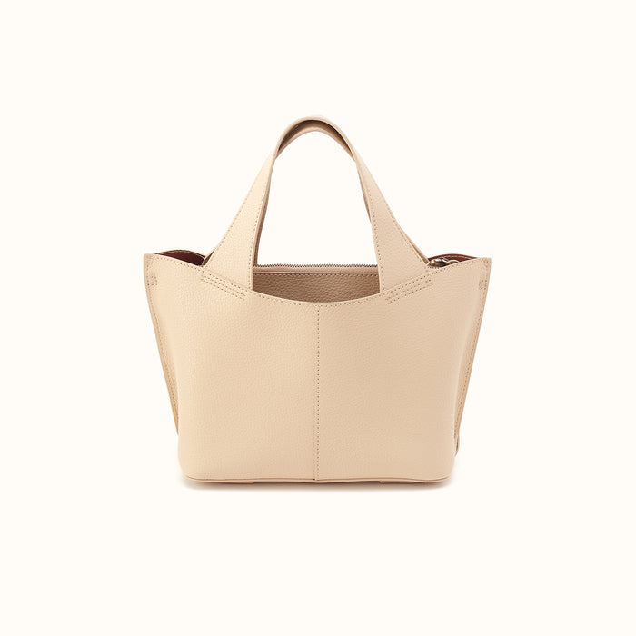 Vida Small Tote In Micro Pebbled Leather - Almond
