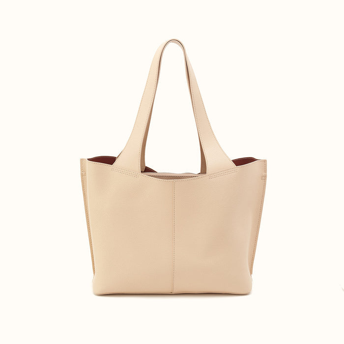 Vida Tote In Micro Pebbled Leather - Almond- FOL