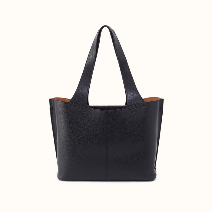 Vida Tote In Micro Pebbled Leather - Black and Biscuit