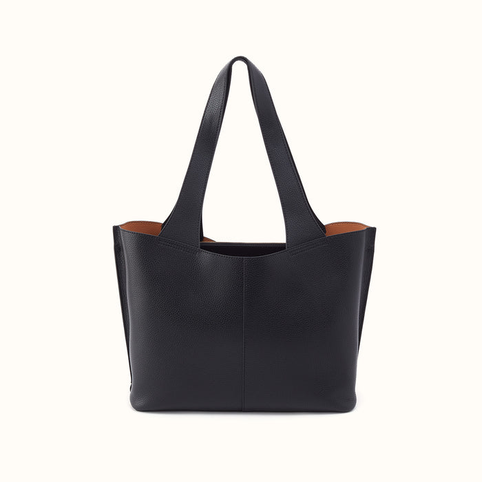 Vida Tote In Micro Pebbled Leather - Black and Biscuit