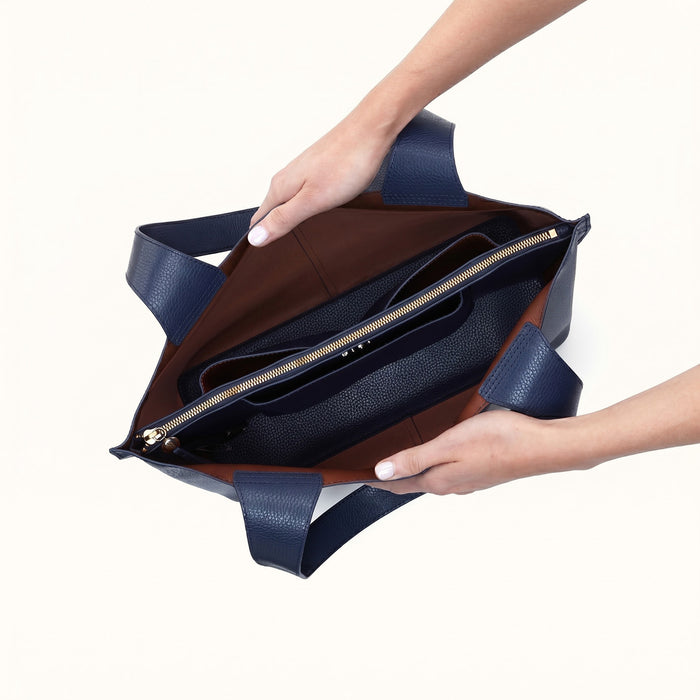 Vida Tote In Micro Pebbled Leather - Mood Indigo