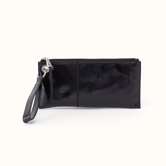 Vida Wristlet in Polished Leather - Black- FOL