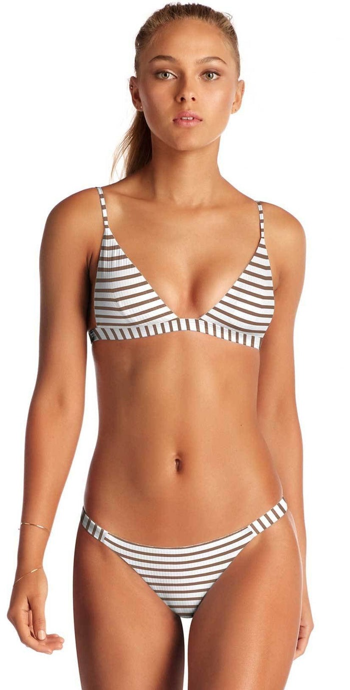 Vitamin A Carmen Bikini Bottom in Cocoa Marin Stripe 84B MSD: