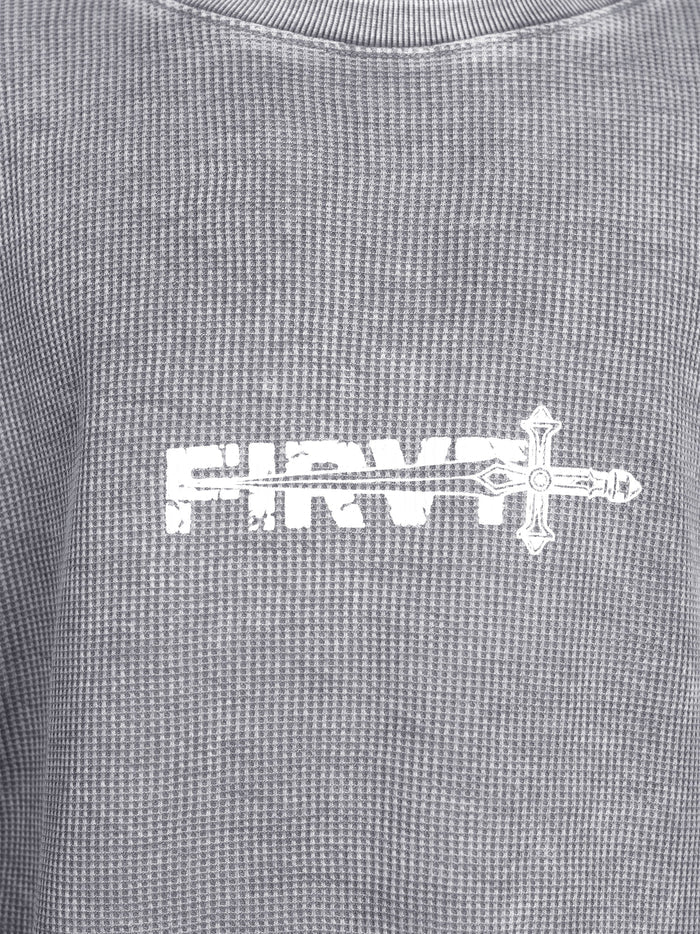 WASHED GREY SWORD WAFFLE T-SHIRT