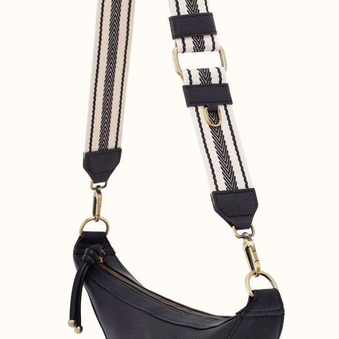 Webbing Guitar Strap In Pebbled Leather - Black