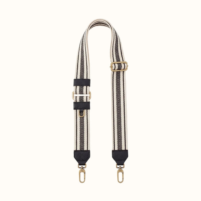 Webbing Guitar Strap In Pebbled Leather - Black