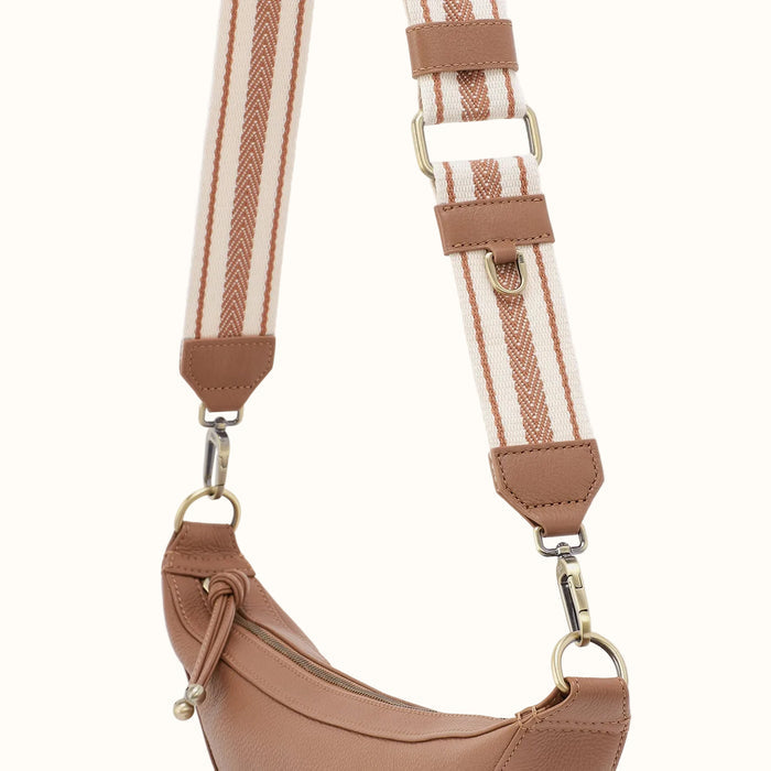 Webbing Guitar Strap In Pebbled Leather - Brown Sugar