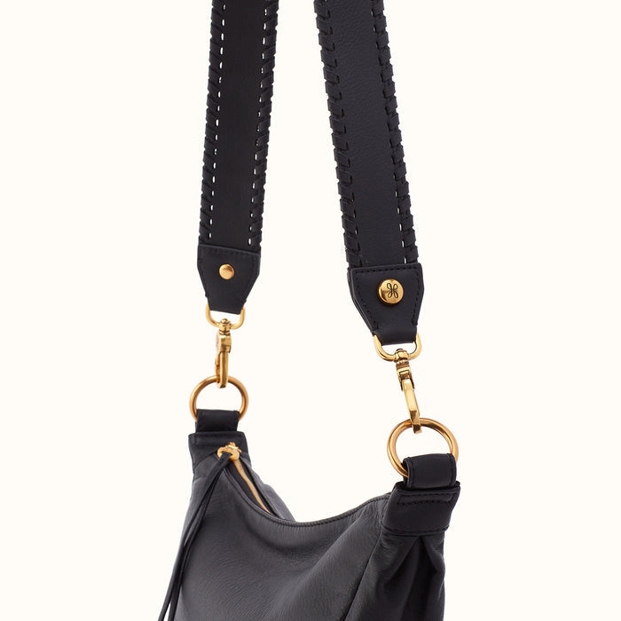 Whipstitch Guitar Strap In Pebbled Leather - Black