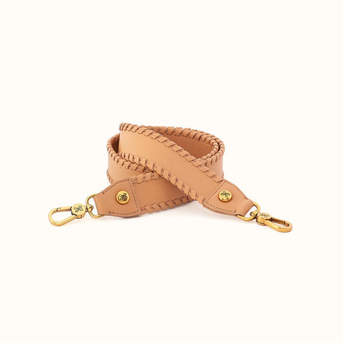 Whipstitch Guitar Strap In Pebbled Leather - Sandstorm- FOL