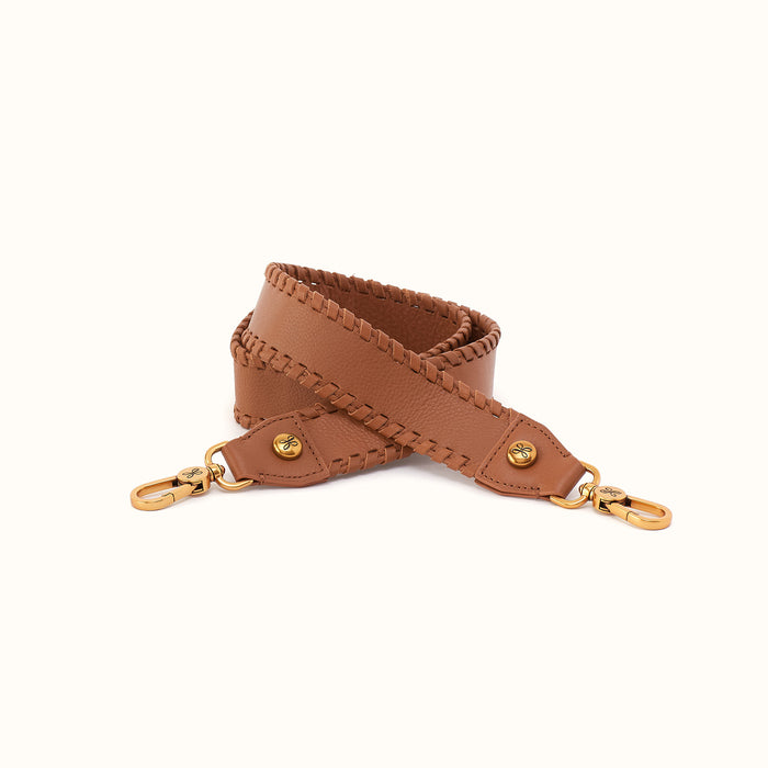 Whipstitch Guitar Strap In Pebbled Leather - Warm Honey- FOL