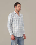 White and Light Blue Plaid 100% Cotton Slub Shirt