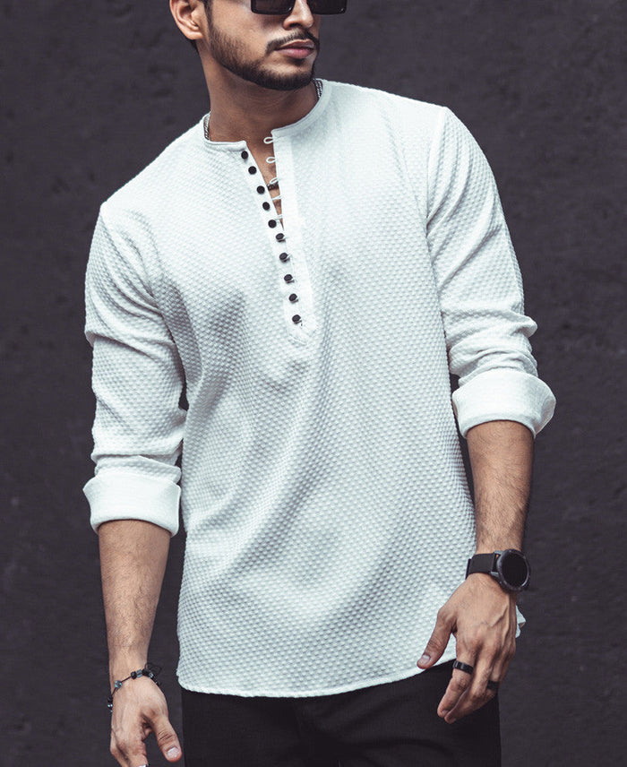 White Textured Kurta Style Shirt